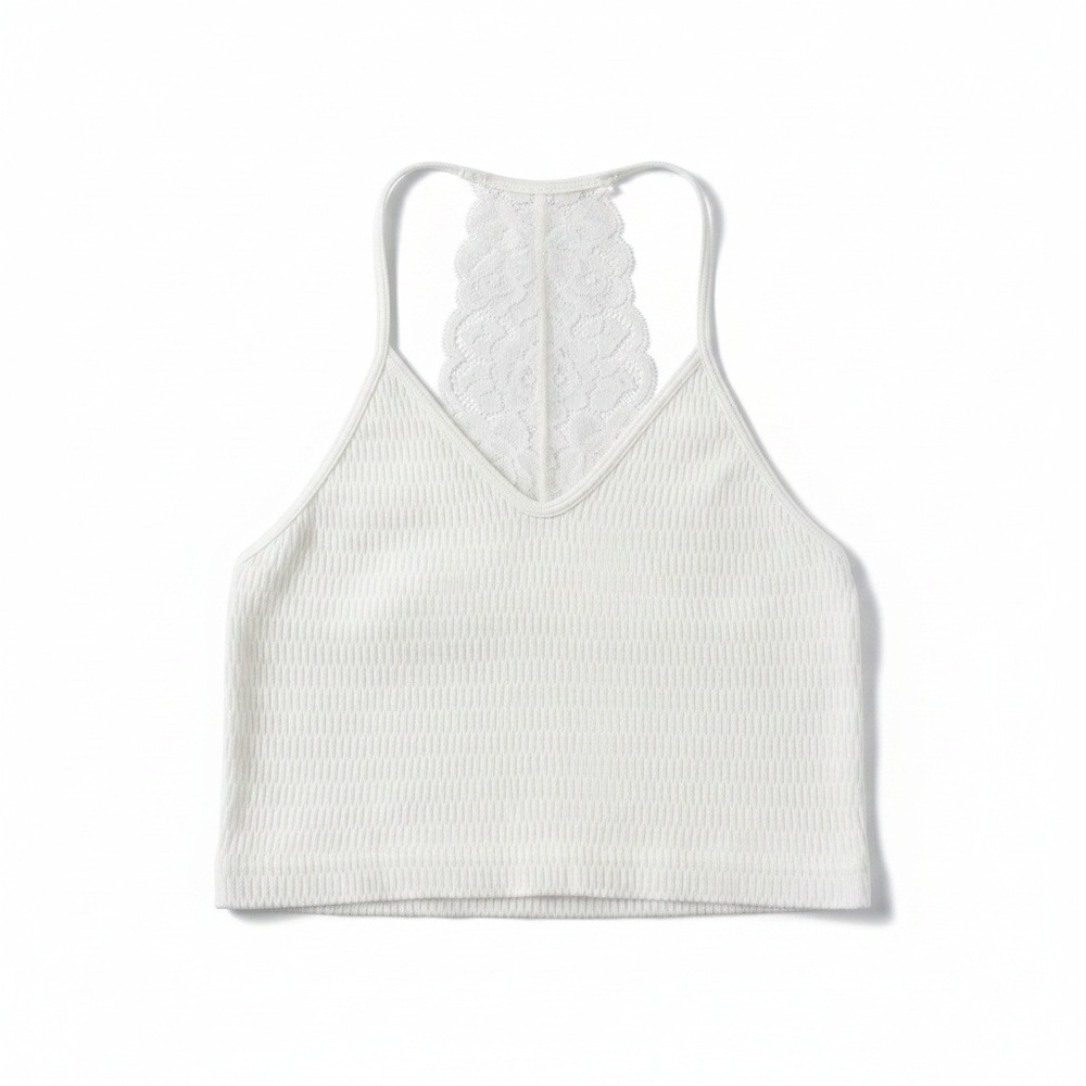 One Step Up Womens SM White Lace Racerback Crop Top Boho Festival Coquette Cute